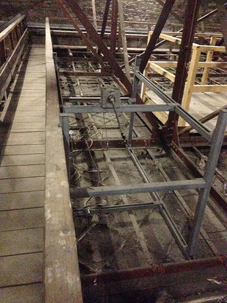 Electrical wiring and framework setup inside The Victoria Rooms, Bristol.