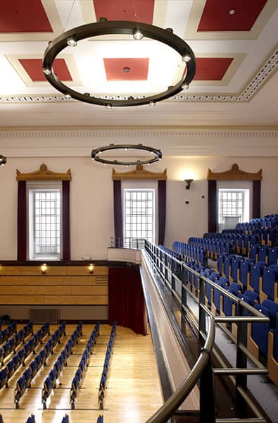 Electrical lighting setup in The Victoria Rooms, Bristol auditorium.